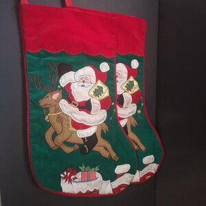 Set of 2 Traditional Christmas Stockings with Santa & Reindeer Multi Colored